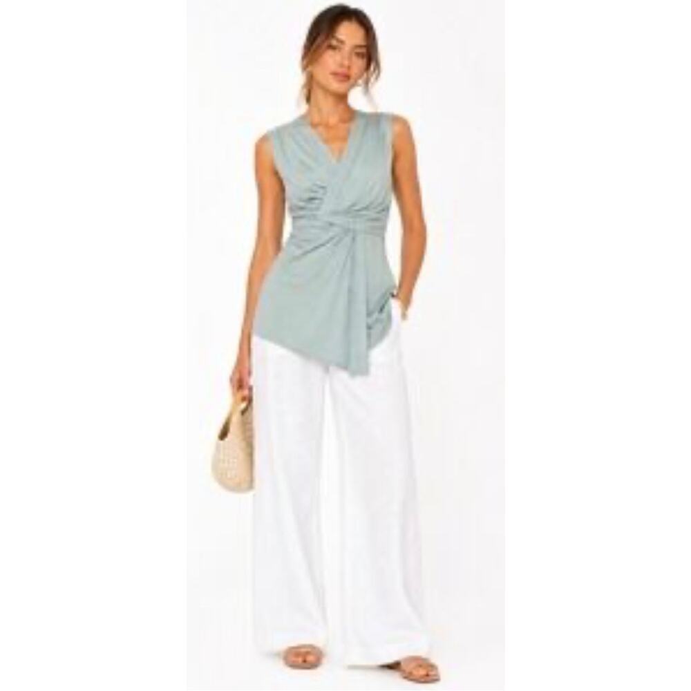 Peruvian Connection Tunic Top Blouse Knit Faux Wrap Sleeveless Cotton S Green